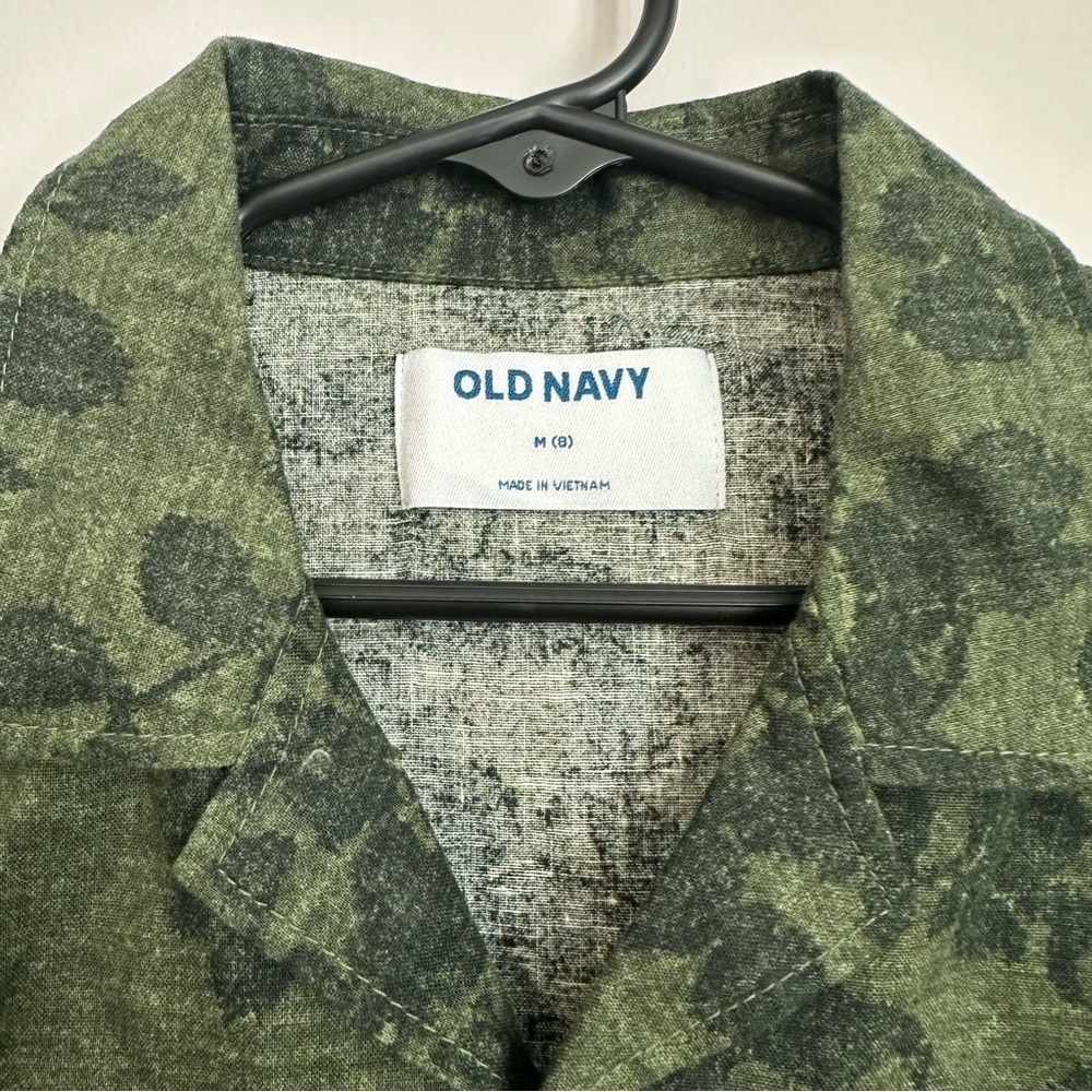 Old Navy Short Sleeve Green Linen/Cotton Blend Button Up Camp Shirt Sz M (8) NWT - Picture 3 of 8